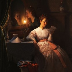 Reading the love letter at candle light
